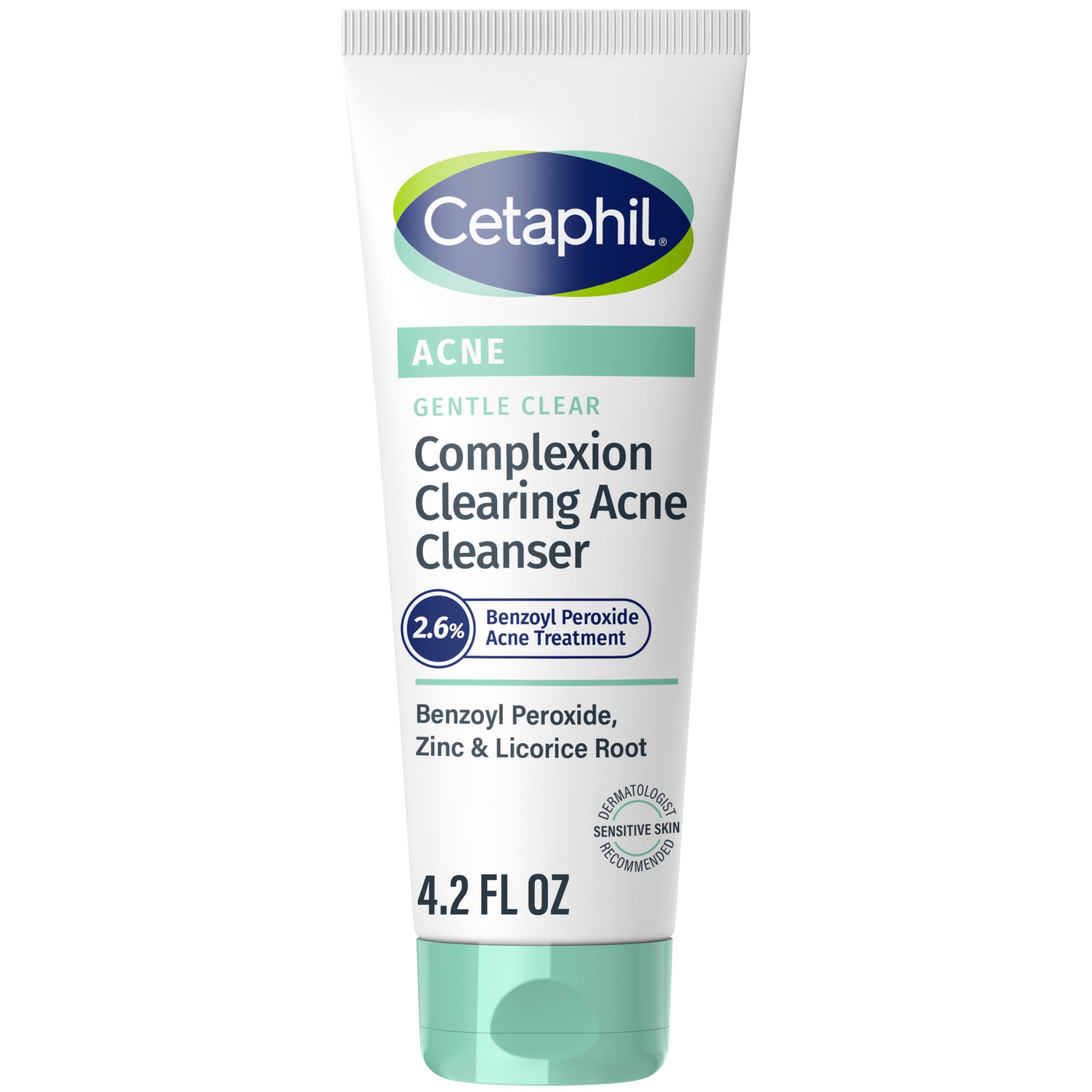 Cetaphil Gentle Clear Complexion-Clearing BPO Acne Cleanser with 2.6% Benzoyl Peroxide, Creamy and Soothing for Sensitive Skin, Suitable for All Skin Types, 4.2oz