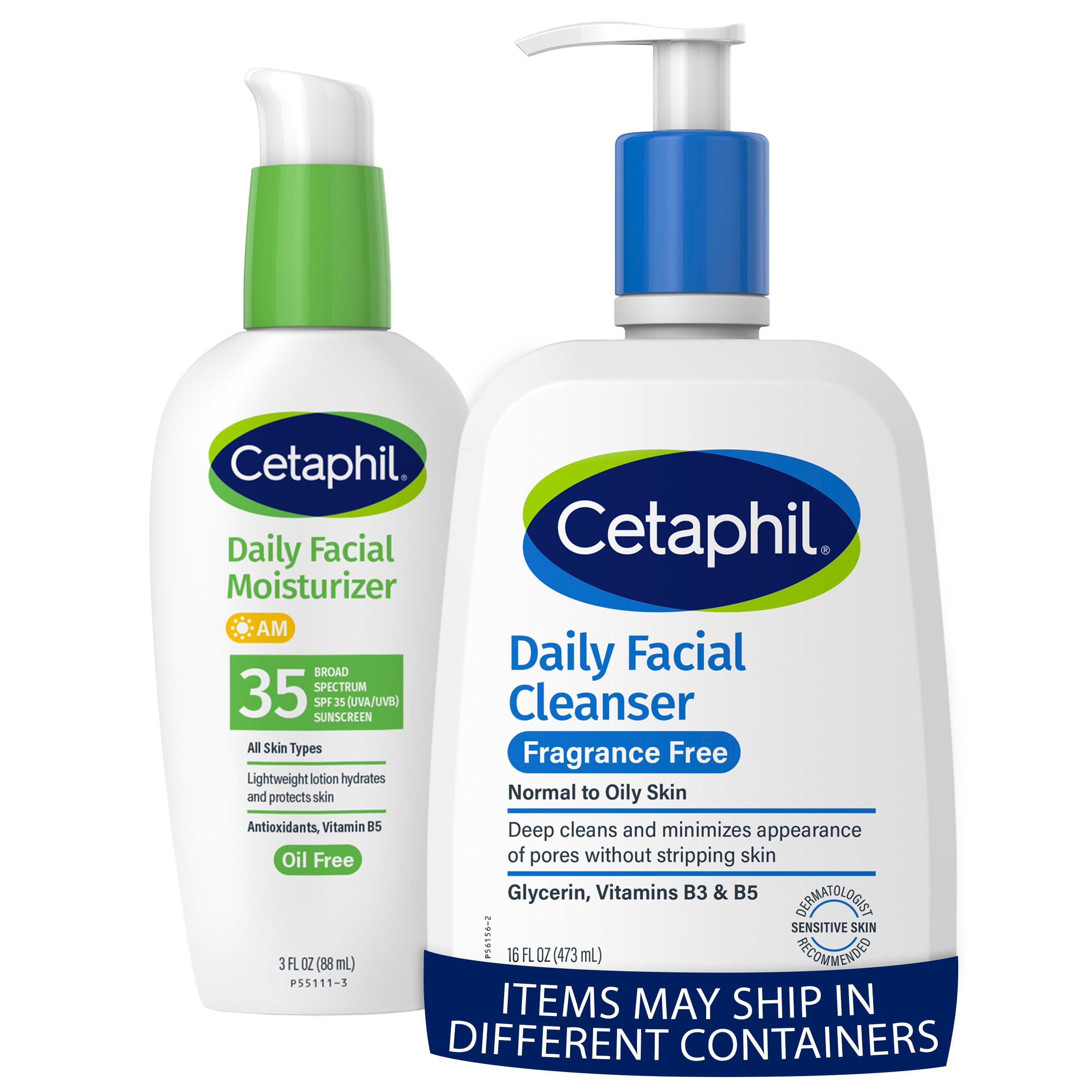 Cetaphil Face Wash, Fragrance Free Daily Facial Cleanser for Sensitive Skin 16 oz Face Moisturizer, Daily Oil Free Facial Moisturizer with SPF 35, Fragrance Free Face Lotion 3 Fl Oz