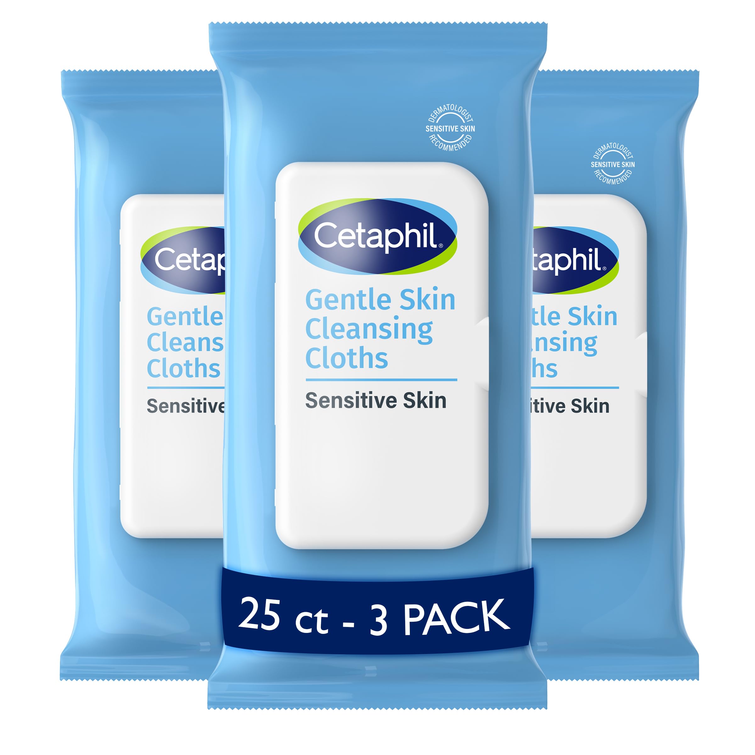 Cetaphil Face and Body Wipes, Gentle Skin Cleansing Cloths, 25 Count (Pack of 3), for Dry, Sensitive Skin, Flip Top Closure, Great for the Gym, Travel, in the Car, Hypoallergenic, Fragrance Free