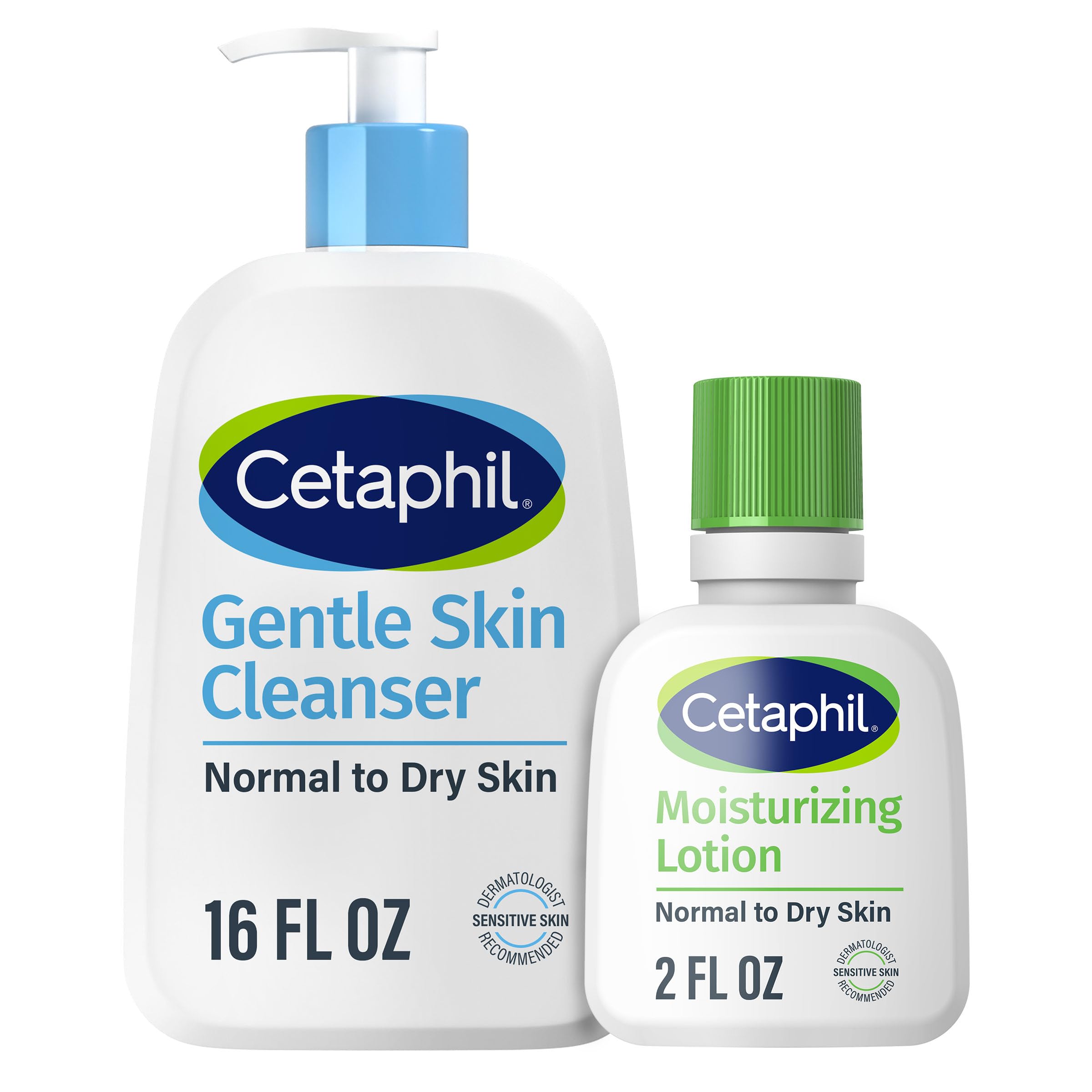Cetaphil Face Wash, Hydrating Gentle Skin Cleanser for Dry to Normal Sensitive Skin, 16 oz + Travel Size Moisturizing Lotion 2 oz