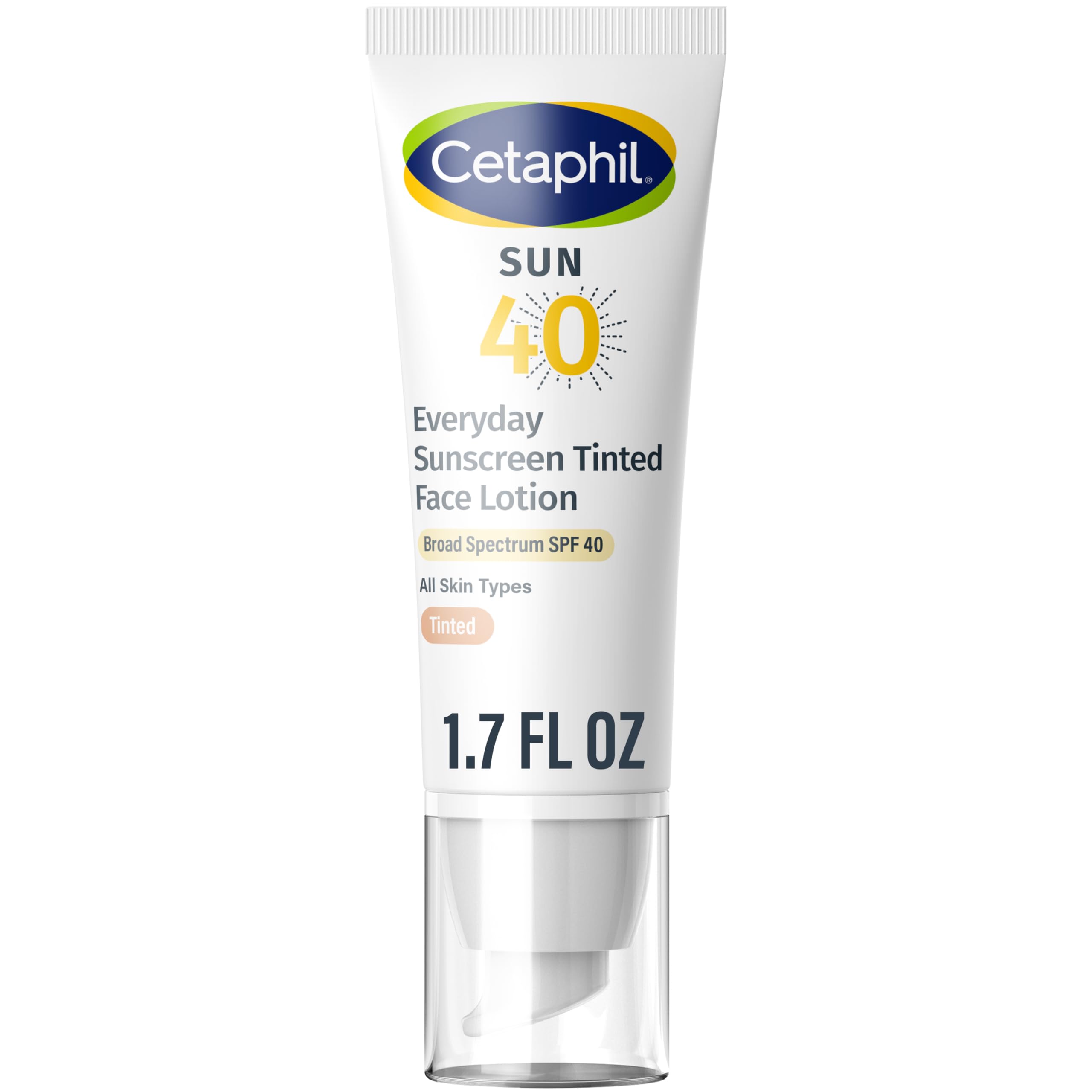 CETAPHIL Everyday Sunscreen Tinted Lotion for Face, 1.7 fl oz, 100% UVA/UVB Mineral Sunscreen: Titanium Dioxide & Zinc Oxide, SPF 40, For Sensitive Skin